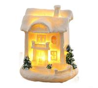 Juego de casa de pueblo de Navidad con iluminación LED, casas de resina blanca que funcionan con pilas con figuras para decoración navideña de mesa y repisa de interior (302 y A)