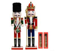 Juego de cascanueces de madera de 12 pulgadas, pintado a mano, rojo azul | Pintado a mano rojo, azul marino, para verde, dorado; para rey real con corona y cetro; valiente en uniforme; artesanía
