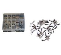 Juego de casquillos de sujeción en práctica caja con aprox. 100 manguitos (tamaños: 0,4 mm - 2,5 mm de diámetro interior) + pegatina Petri Heil!