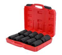 Juego de casquillos hexagonales de 10 unidades, casquillo de acero de 45 fosfato 24-46 mm, juego de casquillos de impacto 3/8" y 1/2", dureza 38-40 Hrc, caja de almacenamiento 32 x 29 Cm, para