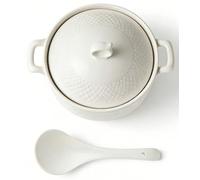 Juego De Cazuelas, Cocotte con Tapa, Sopera Redonda De CeráMica Francesa para Servir Sopa, Fuente para Hornear Resistente A Astillas Y Grietas(2400ml)