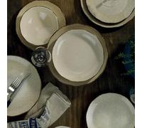 Juego de cena de canela (18 piezas), 100% porcelana | Plates de servicio (6), platos de cena (6), platos de postre (6) | Caja fuerte para lavavajillas y microondas, diseño elegante