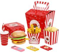 Juego de cena de madera de comida rápida hamburguesas fritas de lujo, accesorios de cocina, juguete realista de hamburguesas fritas, juego de comida de juguete educativo