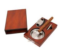 Juego de cenicero portátil para cigarros, cortador de cigarros de guillotina, perforador de 7 mm y soporte para cigarros, cama, caja de cajón deslizante de madera de sapele premium con Ashtra