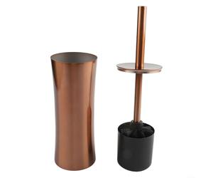 Juego de cepillo de inodoro de acero inoxidable con cabezal de cepillo denso y diseño independiente para limpieza y almacenamiento prácticos del baño (color cobre)