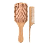 Juego de cepillo de pelo natural de bambú - Juego de cepillo y peine para el cabello | Bambo natural H alisador del cuero cabelludo masaje | Cepillo de peine de paleta desenredante | Peine de aseo |
