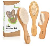 Juego de cepillo de pelo para bebé y peine para bebé, de madera natural, con cerdas suaves de cabra, cepillo suave para bebés y niños pequeños, juego de cepillo para el pelo (nogal)