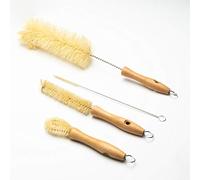 Juego de Cepillo para Botellas y Limpiador de pajitas (sin plástico), cerdas de sisal, Asas de Madera, Acero Inoxidable y cerdas a Base de Plantas (sin plástico)