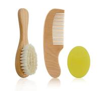 Juego de cepillo y peine de madera para bebé, cerdas de lana natural, cepillo de pelo para masaje corporal de bebé, cepillo calmante de viaje