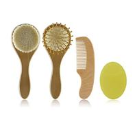 Juego de cepillo y peine de madera para bebés, cerdas de lana natural, cepillo de pelo para masaje corporal de bebé, producto para recién nacidos