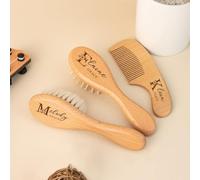 Juego de cepillo y peine de madera personalizado, juego de cepillo y peine personalizado para niñas, regalo de nombre de bebé grabado, Navidad personalizada para recién nacido, juego de baby shower (1