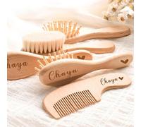 Juego De Cepillo Y Peine De Masaje For Bebé Personalizado, Cepillo De Pelo Personalizado, Regalo De Recuerdo De Madera Grabado For ReciéN Nacido (3 Piezas)