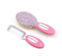 Juego de cepillo y peine de pelo de bebé con piedra de cristal rosa, regalo perfecto para baby shower para niñas recién nacidas