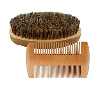 Juego de cepillo y peine para barba | Kit cepillo peine barba de madera con cerdas de jabalí - Accesorios de viaje para peinar casero pre champú y corte