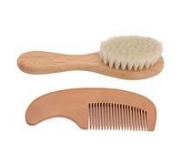 Juego de cepillo y peine para bebé, pelo de cabra natural, cerdas suaves, masaje suave del cuero cabelludo para recién nacidos, niños pequeños, hombres, cuidado de la barba, mango