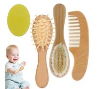 Juego de cepillo y peine para el pelo de bebé, cepillo de baño de madera ecológico para recién nacidos, cerdas suaves para un cuidado relajante, alivio de la tapa de la cuna, ideal para baby showers,
