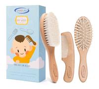 Juego de cepillo y peine para el pelo de bebé, cepillo de madera orgánica, cerdas de cabra naturales, 3 piezas para recién nacidos y niños pequeños, ideal para cuna y picazón, regalo perfecto para la