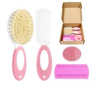 Juego de cepillo y peine para el pelo del bebé, 4 piezas de cerdas suaves para bebé, cepillo para la cuna, peine para recién nacidos, niños y niñas (rosa)