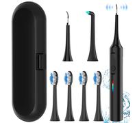 Juego de cepillos de dientes eléctricos sónicos para adultos con estuche de viaje y 3 modos de limpieza, removedor de sarro dental y cabezal de cepillo interdental Black-1 Set