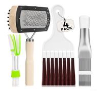 Juego de cepillos de limpieza de bobina de aire acondicionado, kit de herramientas de peine de aleta de CA de 4 piezas, removedor de suciedad de acero inoxidable para mantenimiento de HVAC, cuidado