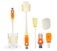 Juego de cepillos de Limpieza de Botellas 5 en 1, Cepillo Multifuncional para Vasos con 5 Cabezales Intercambiables para Limpiar Botellas de Agua, pajitas, Tapas y Espacios de difícil Acceso Amarillo