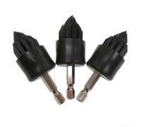 Juego de cepillos de limpieza eléctricos de tres piezas con cabezales cónicos de 1 pulgada diseñados para su uso con varilla de conexión de 1/4 pulgadas para limpiar espacios difíciles de alcanzar
