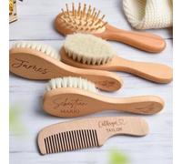Juego de cepillos de madera para el pelo de bebé con grabado personalizado, juego de cepillo de madera personalizable para bebé y peine, juego de cepillo de pelo con nombre personalizado (1 unidad)