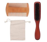 Juego de cepillos de peine para barba Kit de aseo de madera de doble cara para hombre Peine para barba con bigote con funda Cerdas naturales Exfoliante para la piel
