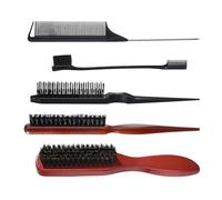 Juego de cepillos de pelo de cerdas de jabalí con cepillo de pelo esponjoso, peine de pelo de cola, peine de pelo de triple burla, cepillo de pelo de doble borde