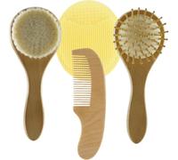 Juego de Cepillos para Bebés Recién Nacidos de Fibras Naturales y Madera | Distribuye Aceite, Ayuda Antes de Dormir, Silicona Incluida, para Shower y Cuidado de Recién Nacido