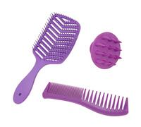 Juego De Cepillos Para El Cabello De 3 Piezas: Cepillo De Champú De Silicona Morado, Peine De Doble Diente, Peine Curvo Grande Ahuecado Para Hombres Y Mujeres, Peluquerías, Peluquerías, La Mayoría De