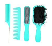 Juego de Cepillos para el Cabello de 4 Piezas - Cepillo para Desenredar el Cabello - Peine de Cola de Rata de Nueve Filas con Materiales Naturales de Primera Calidad Y Cómodos Dientes de Peine(Verde)