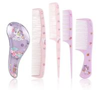 Juego de cepillos para el pelo de bebé para niñas, kit de peine desenredante con temática de unicornio rosa con peines de cola, peine de dientes finos y peine corto para viajes y peinado diario