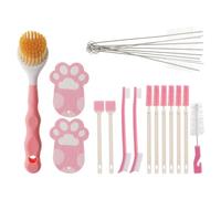 Juego de Cepillos para Fuentes de Gatos, Limpieza, Rosa | Cepillo para Botella, Tubo Limpiafondos y Esponja de Plástico, Alcanza Zonas Difíciles y Quita Manchas