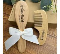 Juego De Cepillos Por El Cabello For Bebés Grabados Personalizados, Regalo De Baby Shower, Madera, Juego De Aseo Personalizado Con Nombre For Recién Nacidos(Massage brush+Comb A)