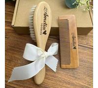 Juego De Cepillos Por El Cabello For Bebés Grabados Personalizados, Regalo De Baby Shower, Madera, Juego De Aseo Personalizado Con Nombre For Recién Nacidos(Wool brush+Comb B)