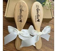 Juego De Cepillos Por El Cabello For Bebés Grabados Personalizados, Regalo De Baby Shower, Madera, Juego De Aseo Personalizado Con Nombre For Recién Nacidos(Wool brush+Massage brush)