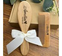 Juego De Cepillos Por El Cabello For Bebés Grabados Personalizados, Regalo De Baby Shower, Madera, Juego De Aseo Personalizado Con Nombre For Recién Nacidos(Massage brush+Comb B)