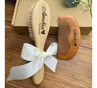 Juego De Cepillos Por El Cabello For Bebés Grabados Personalizados, Regalo De Baby Shower, Madera, Juego De Aseo Personalizado Con Nombre For Recién Nacidos(Wool brush+Comb C)