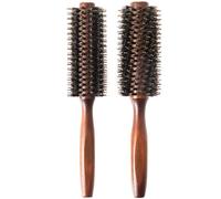 Juego de cepillos redondos de cerdas de jabalí con pasador de nailon, mango de madera para alisar, rizar, dar volumen y desenredar (2 en 1)