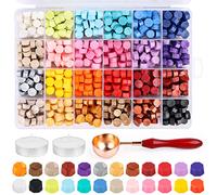 Juego de Cera de Sellado Octogonal, 24 Colores, Con Perlas de Laca, 2 Velas y 1 Cuchara de Fundición - Para Sellos, Sobres, Cartas y Tarjetas Postales - 600 Unidades