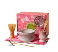 Juego de ceremonia de Matcha japonés de 8 piezas con glaseado flameado, Chasen de rito Hyakuhon y chawan japonés con pico(Purple 8pcs)