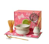 Juego de ceremonia de Matcha japonés de 8 piezas con glaseado flameado, Chasen de rito Hyakuhon y chawan japonés con pico(White 8pcs)