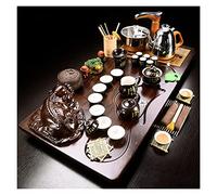Juego de ceremonia de té, juego de té chino de Kung Fu con bandeja de madera y drenaje, tetera y tazas de cerámica, calentador de agua automático para preparar té tradicional