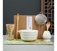 Juego de Ceremonia Japonesa de Matcha 7 Piezas - Cuenco, Batidor de Bambú, Cuchara, Colador, Soporte de Batidor y Cucharas - Kit Completo para Té Matcha, Ideal para Hogar y Regalo (Blanco)