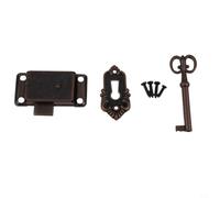 Juego de cerradura de metal retro con placa decorativa, pestillo de puerta de acabado antiguo con llaves para cajones y armarios (bronce rojo)