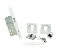 Juego de cerradura de puerta corredera con bombín (An x Al: 16 x 160 mm, Blanco, Cuadrado)