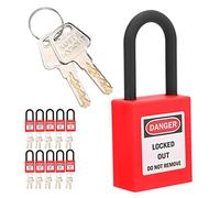 Juego de cerraduras de bloqueo y etiquetado, 10 candados de seguridad con bloqueo y etiquetado de color rojo y amarillo, 2 llaves por candado para estaciones y dispositivos de (Roja)