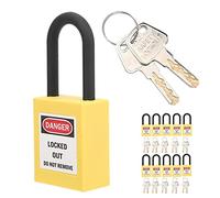 Juego de cerraduras de bloqueo y etiquetado, 10 candados de seguridad con bloqueo y etiquetado de color rojo y amarillo, 2 llaves por candado para estaciones y dispositivos de (Amarilla)
