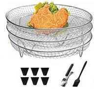 Juego de cestas apilables de acero inoxidable con pinzas, estante para freidora, bandeja deshidratadora, accesorios para parrilla redonda